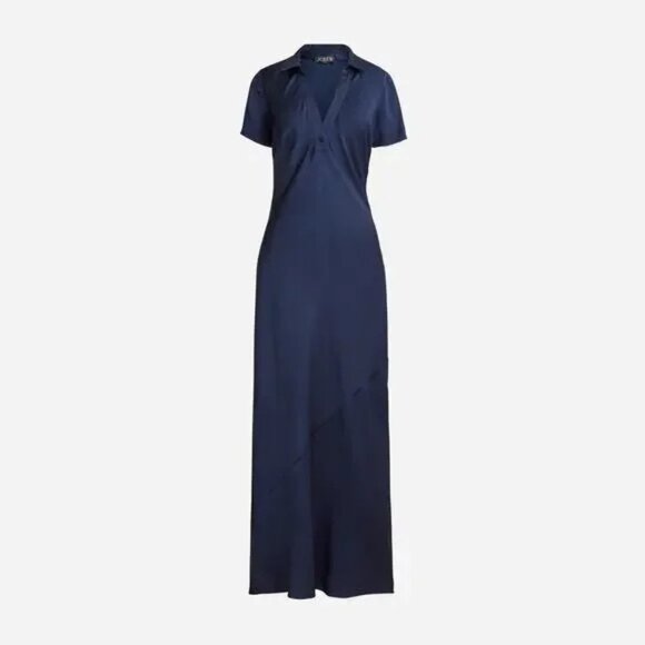 J. Crew Short-sleeve maxi slip dress in luster crepe, Size 8, Navy - Picture 4 of 8